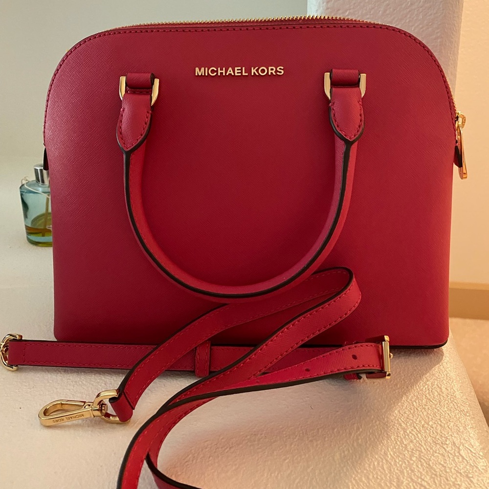 Michael kors satchel leather electric pink